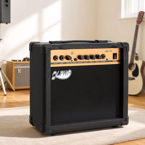 Alpha 20W Guitar Amplifier Portable Practice Amp Overdrive 3-Band EQ Black Awezingly