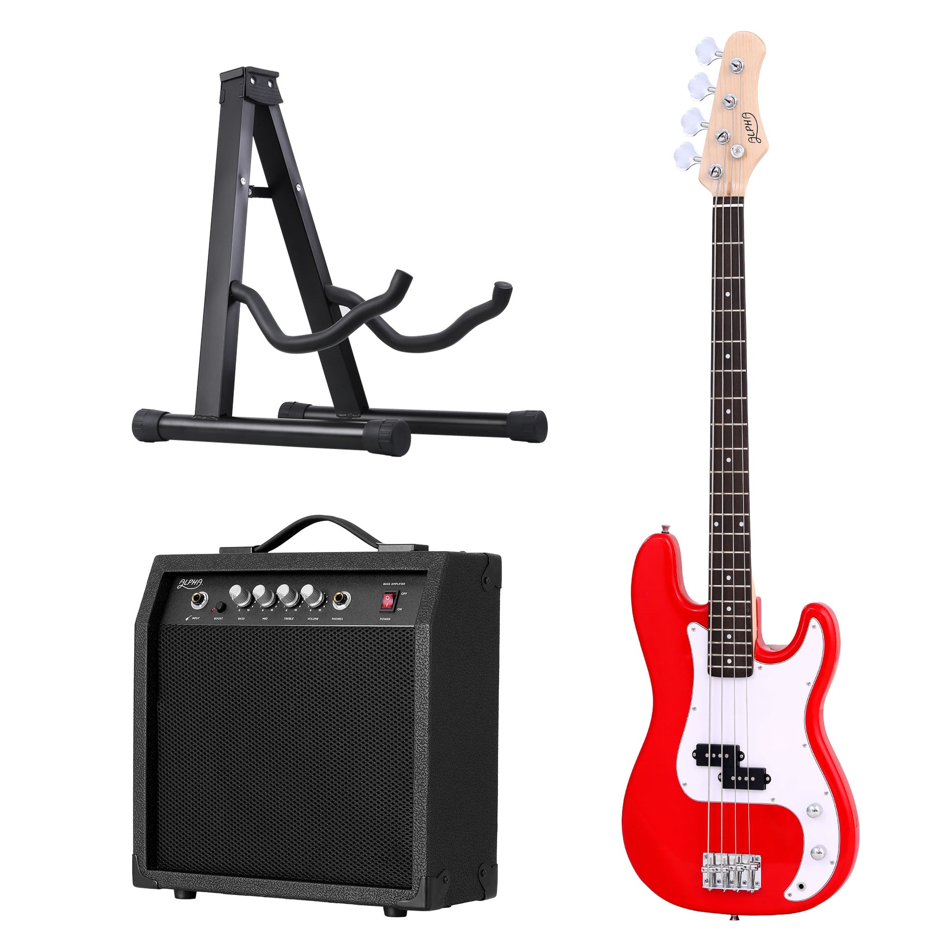 Alpha Electric Guitar Bass 47 Inch Set Kit 40W Bass Guitar Amplifier Guitar Stand Folding Awezingly