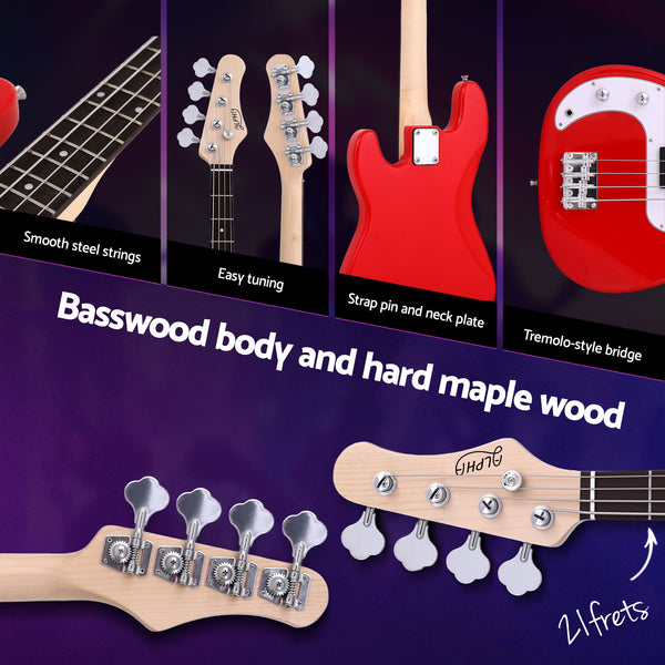 Alpha Electric Guitar Bass 47 Inch Set Kit 40W Bass Guitar Amplifier Guitar Stand Folding Awezingly