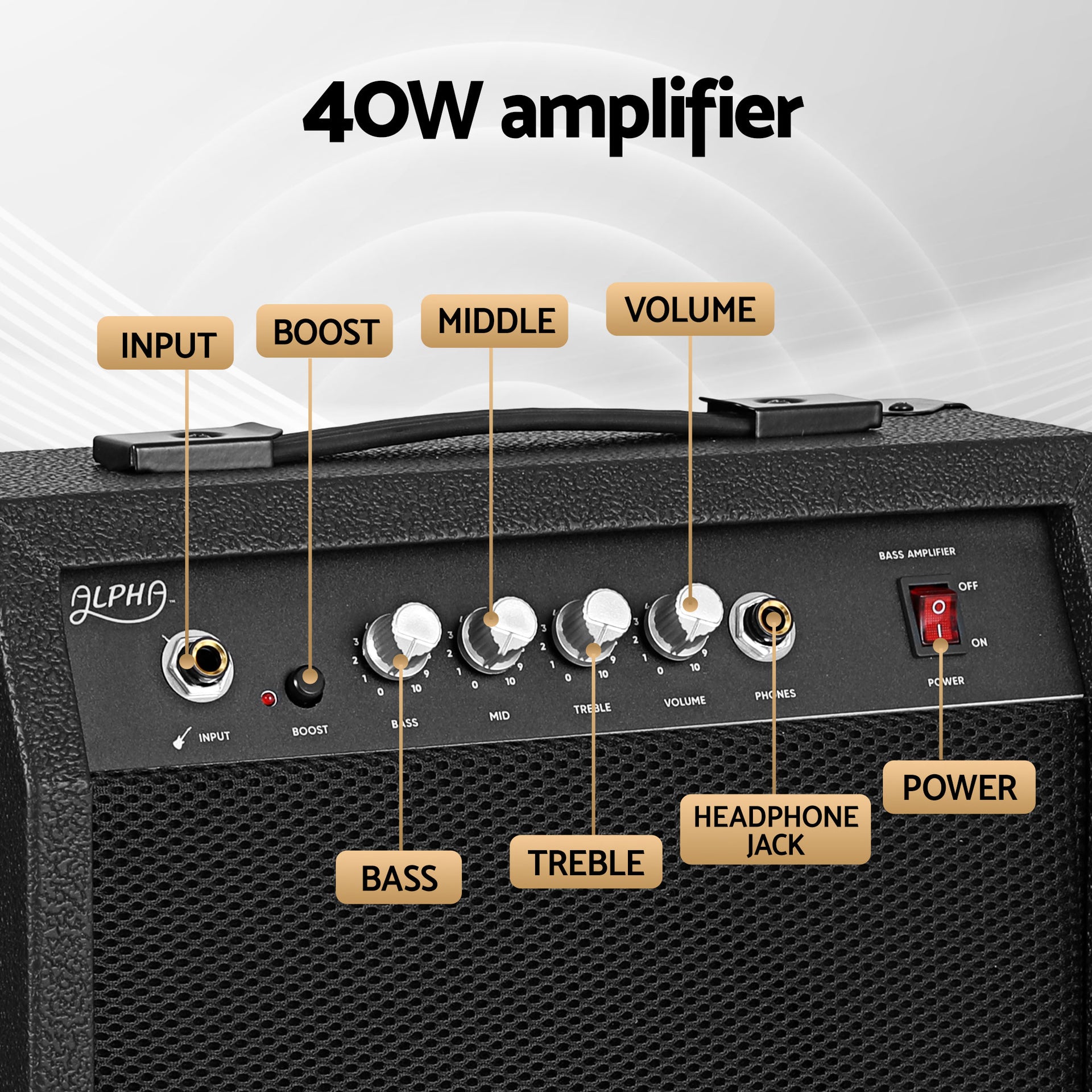 Alpha Electric Guitar Bass 47 Inch Set Kit 40W Bass Guitar Amplifier Guitar Stand Folding Awezingly