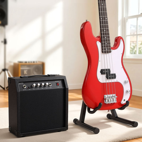 Alpha Electric Guitar Bass 47 Inch Set Kit 40W Bass Guitar Amplifier Guitar Stand Folding Awezingly