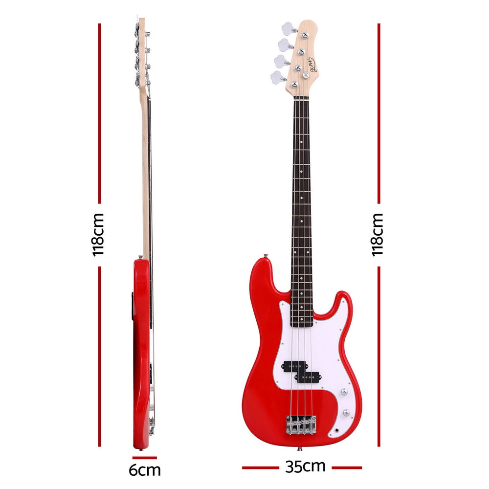 Alpha Electric Guitar Bass  47 Inch Red Alpha