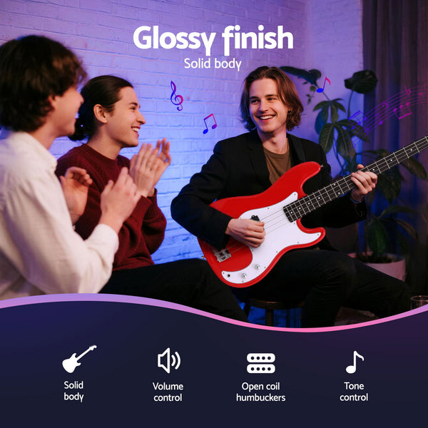 Alpha Electric Guitar Bass  47 Inch Red Alpha