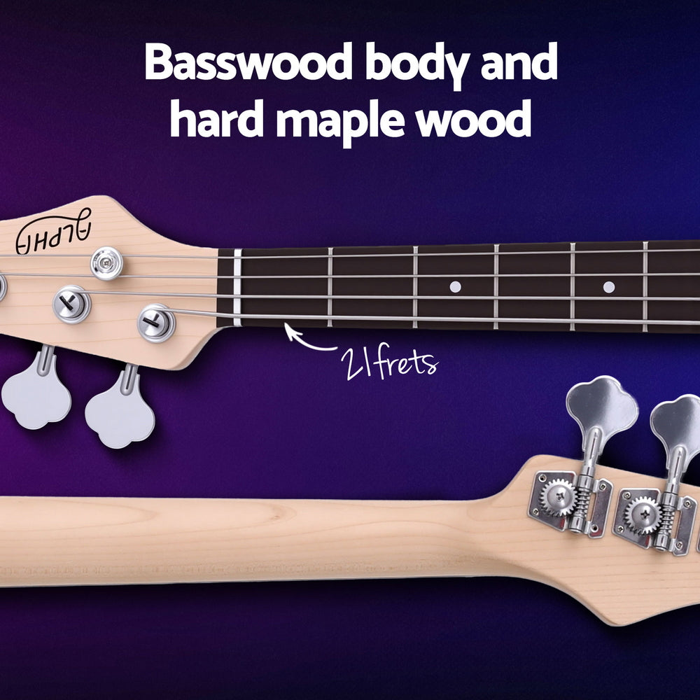 Alpha Electric Guitar Bass  47 Inch Red Alpha