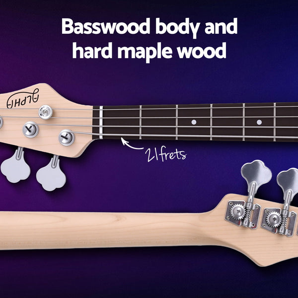 Alpha Electric Guitar Bass  47 Inch Red Alpha