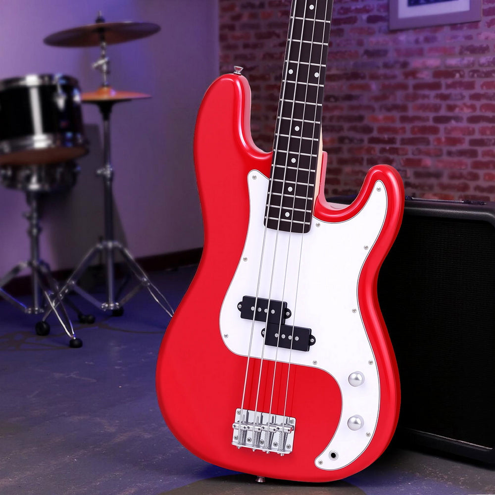 Alpha Electric Guitar Bass  47 Inch Red Alpha