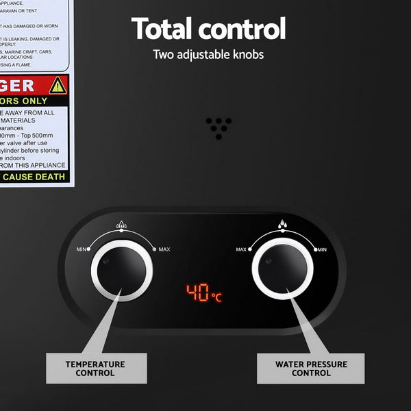 Devanti Portable Gas Water Heater LPG-powered System Black With Pump Devanti