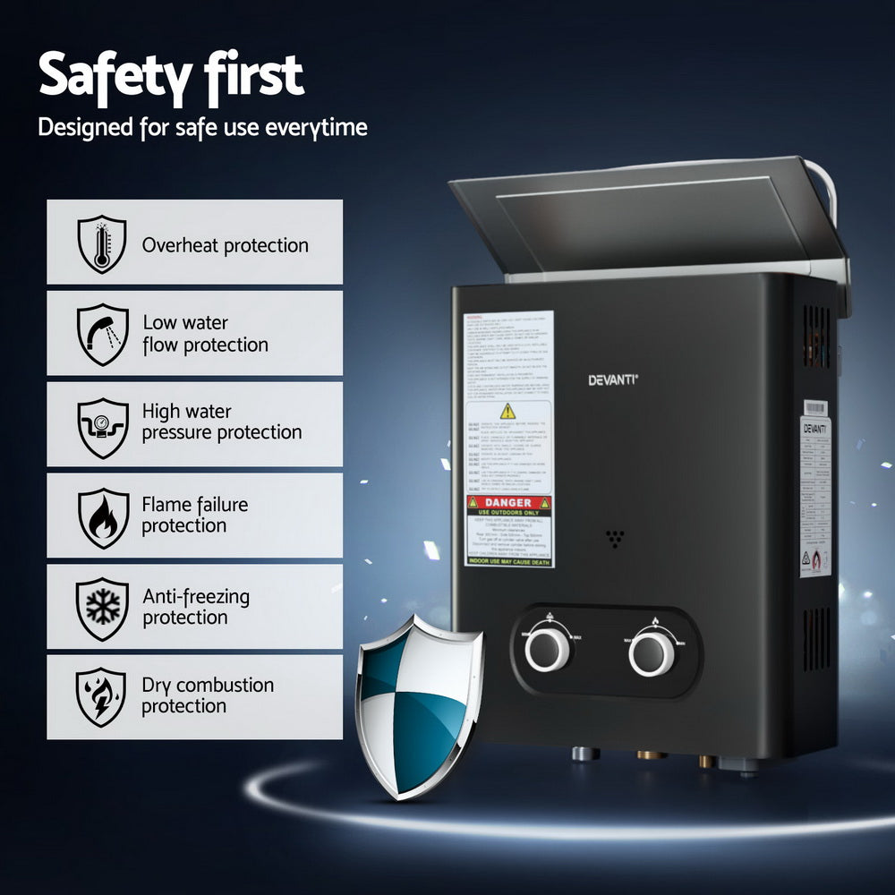 Devanti Portable Gas Water Heater LPG-powered System Black With Pump Devanti