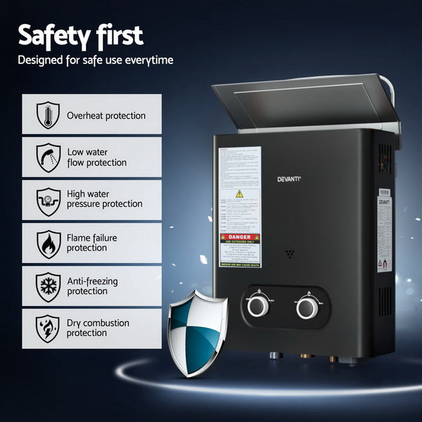 Devanti Portable Gas Water Heater LPG-powered System Black With Pump Devanti