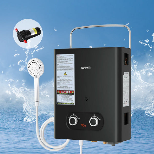 Devanti Portable Gas Water Heater LPG-powered System Black With Pump Devanti