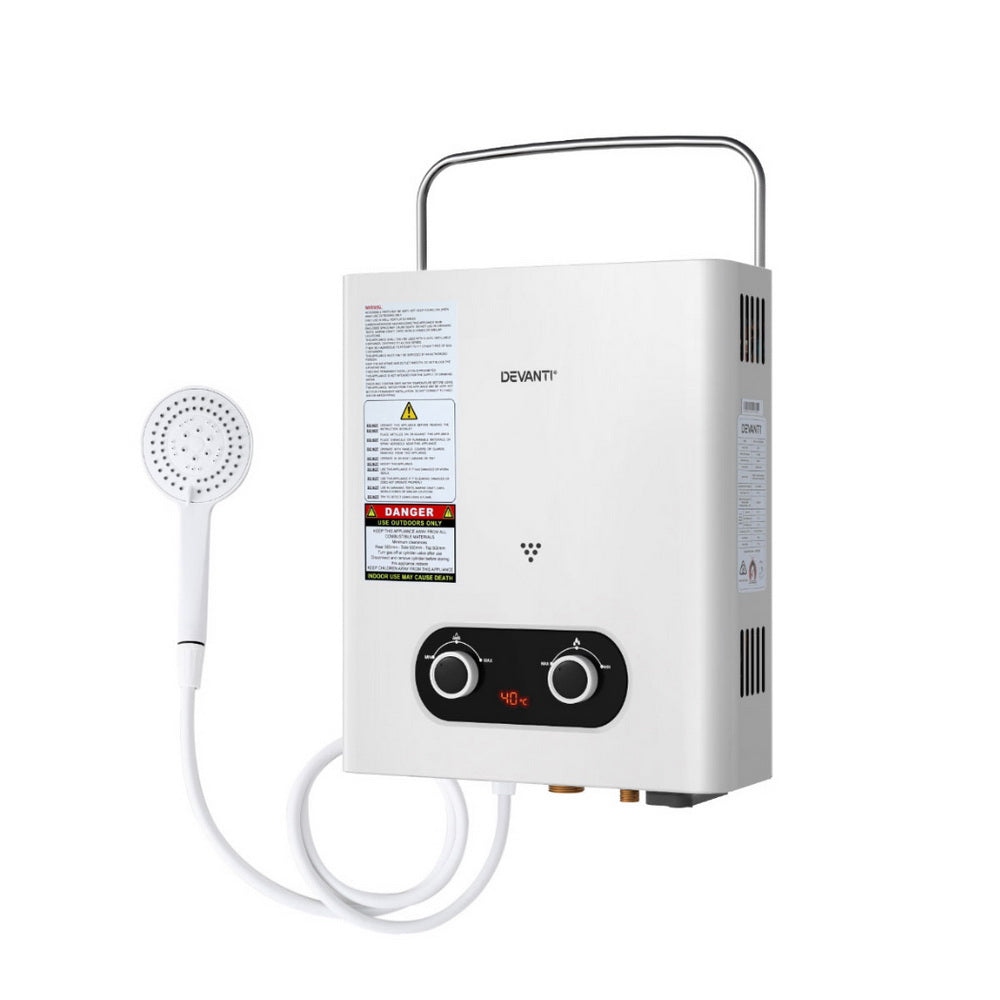 Devanti Portable Gas Water Heater 6LPM Outdoor Camping Shower White DEVANTI