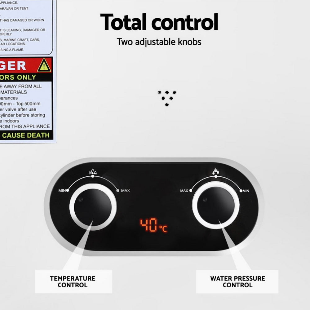 Devanti Portable Gas Water Heater 6LPM Outdoor Camping Shower White DEVANTI