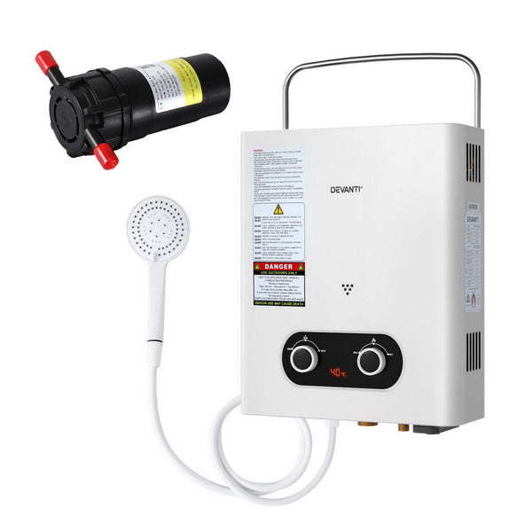 Devanti Portable Gas Water Heater LPG-powered System White With Pump Devanti
