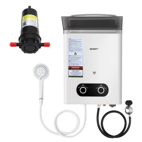 Devanti Portable Gas Water Heater LPG-powered System White With Pump Devanti