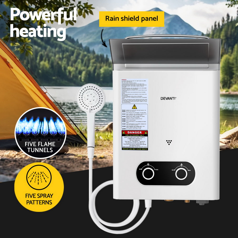 Devanti Portable Gas Water Heater LPG-powered System White With Pump Devanti