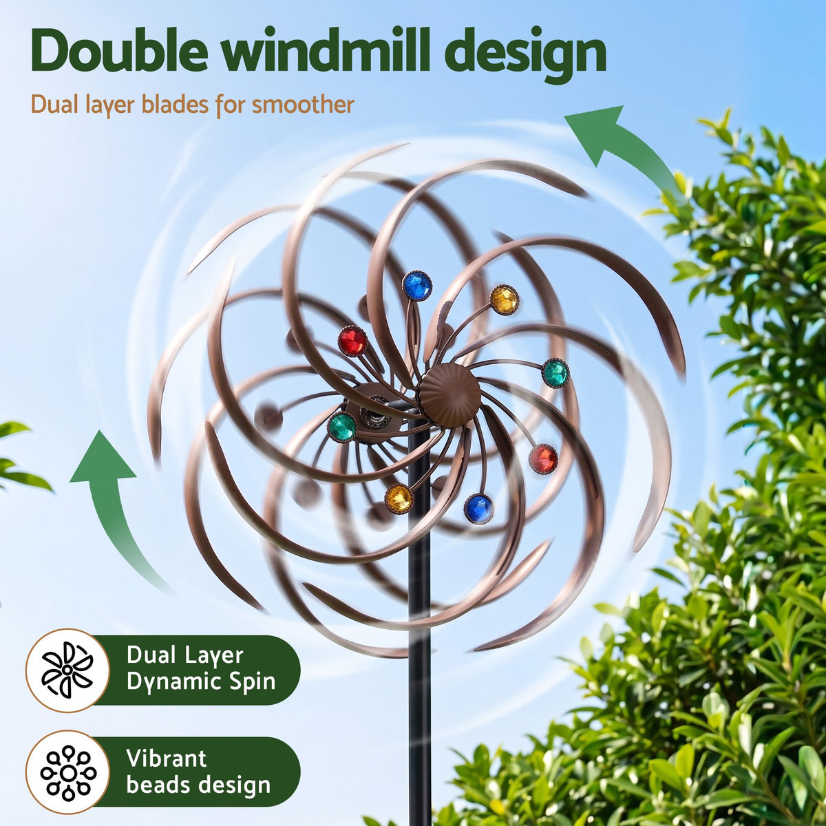 Gardeon Garden Windmill Metal Wind Spinner Double Layer 190cm Bronze Awezingly