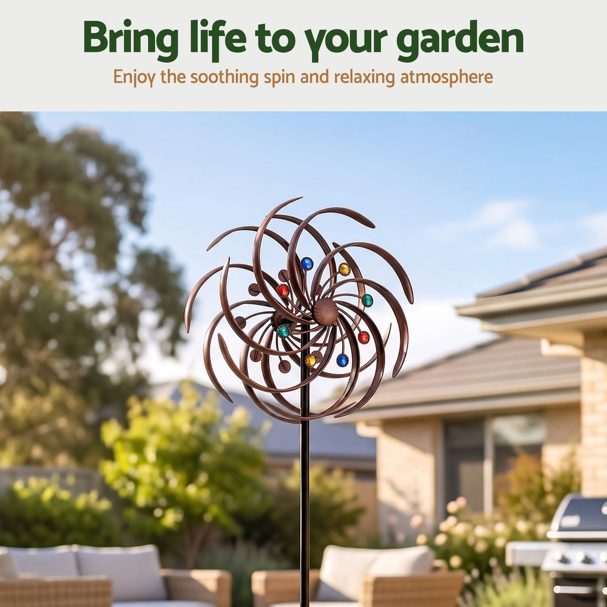 Gardeon Garden Windmill Metal Wind Spinner Double Layer 190cm Bronze Awezingly