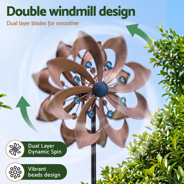 Gardeon Garden Windmill Double Layer Metal Wind Spinner 190cm Bronze Awezingly