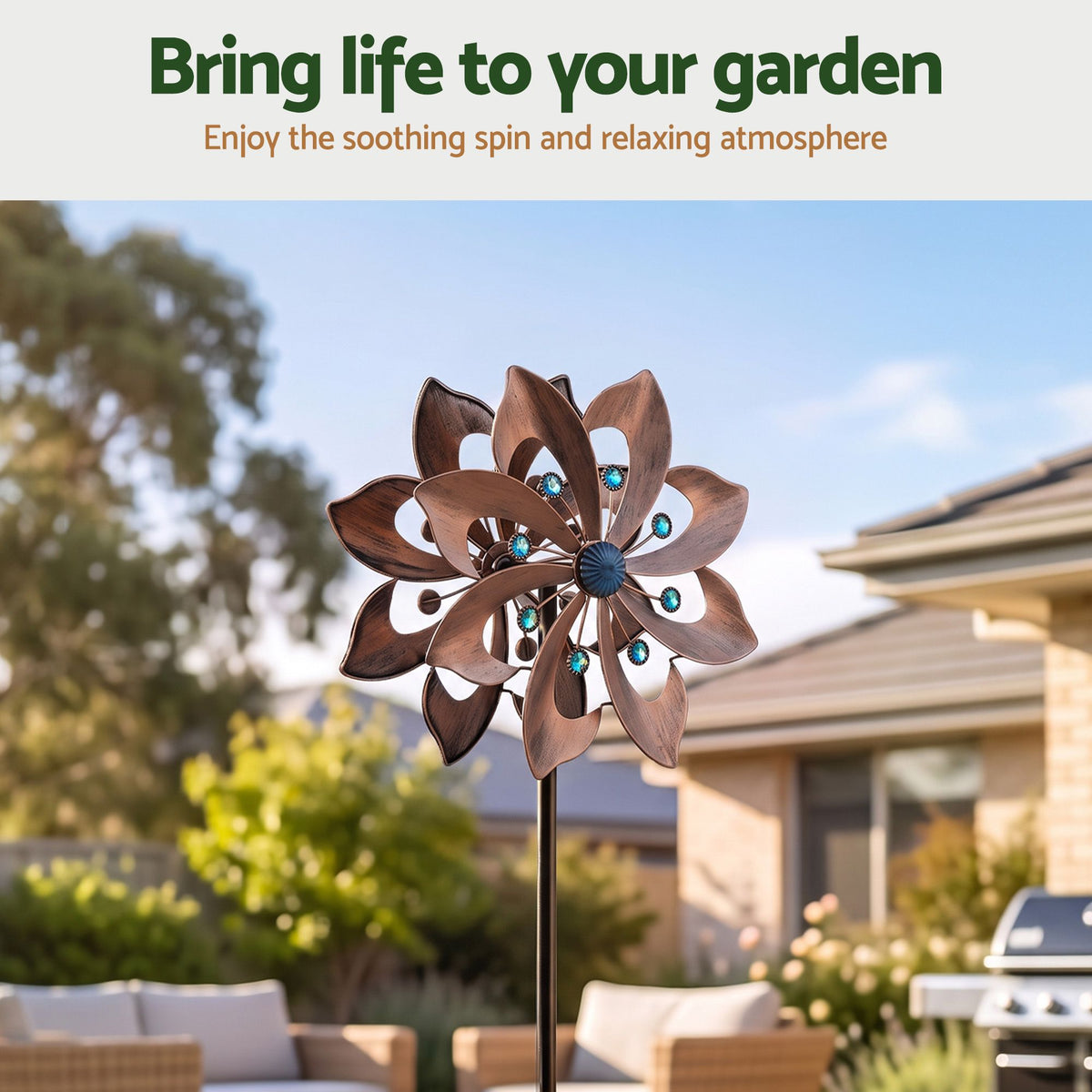 Gardeon Garden Windmill Double Layer Metal Wind Spinner 190cm Bronze Awezingly