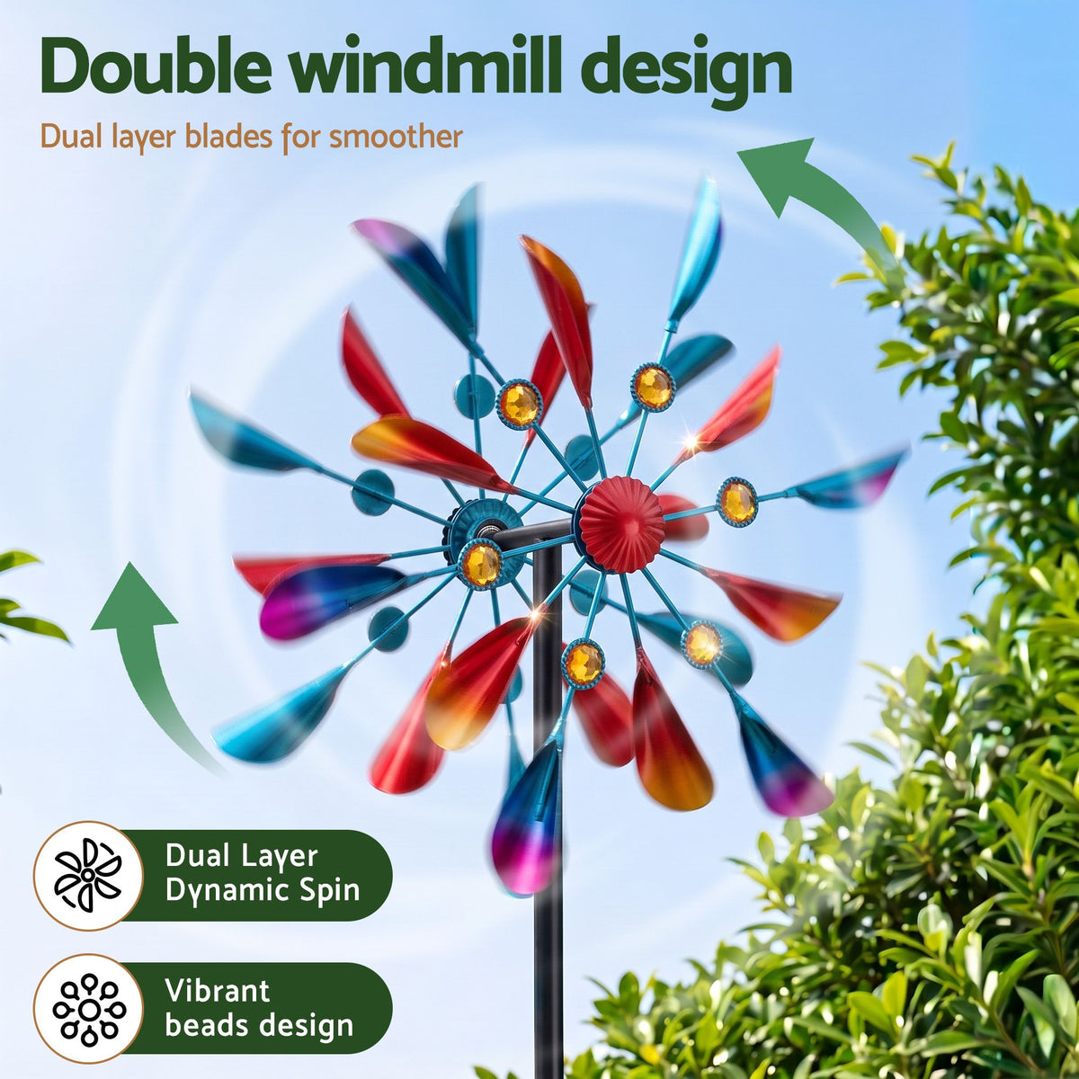Gardeon Garden Windmill Metal Double Wind Spinner Outdoor Lawn Decor 190cm Awezingly