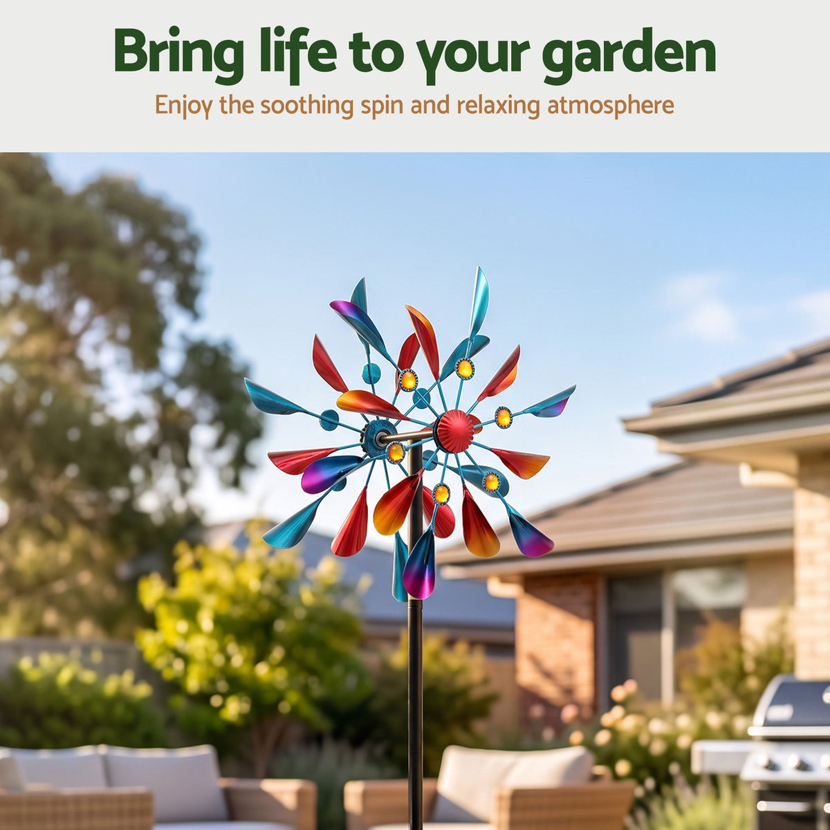 Gardeon Garden Windmill Metal Double Wind Spinner Outdoor Lawn Decor 190cm Awezingly