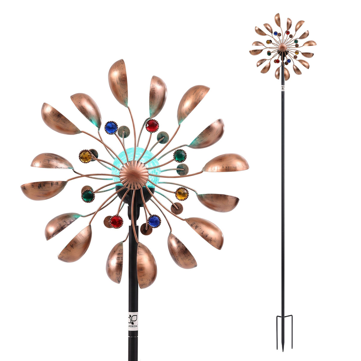 Gardeon Garden Windmill Metal Wind Spinner Solar Light Outdoor 190cmr Bronze Awezingly