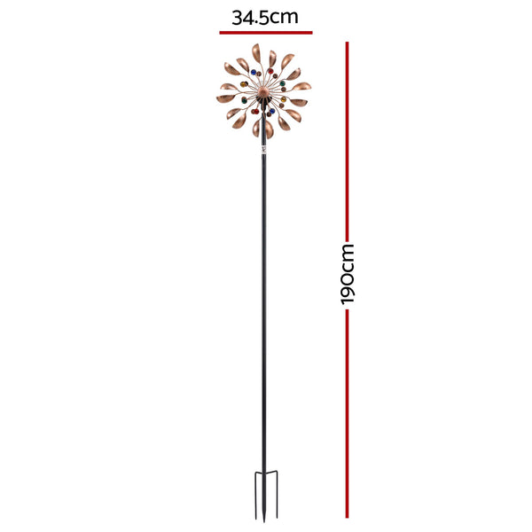 Gardeon Garden Windmill Metal Wind Spinner Solar Light Outdoor 190cmr Bronze Awezingly