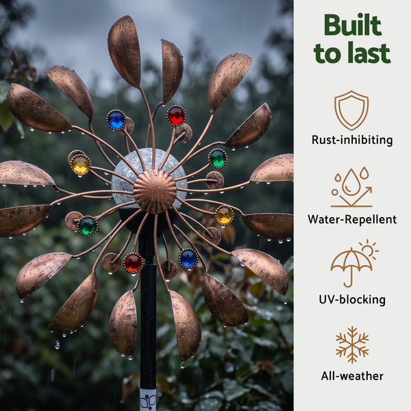 Gardeon Garden Windmill Metal Wind Spinner Solar Light Outdoor 190cmr Bronze Awezingly