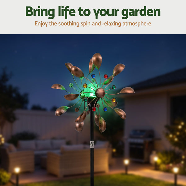 Gardeon Garden Windmill Metal Wind Spinner Solar Light Outdoor 190cmr Bronze Awezingly