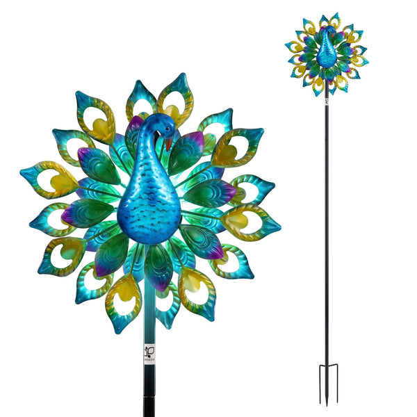Gardeon Garden Windmill Solar Light Colorful Peacock Metal Spinner 190cm Awezingly