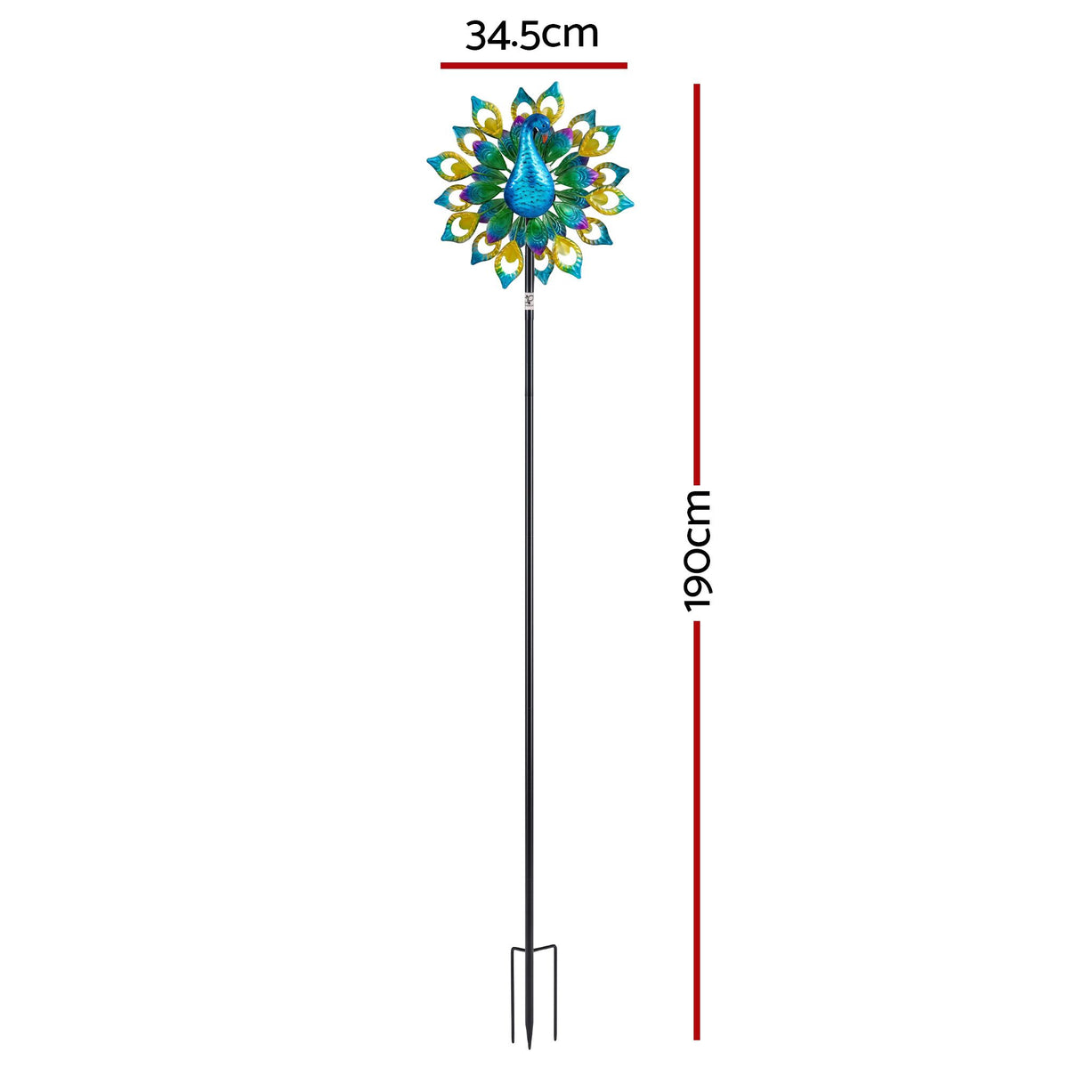 Gardeon Garden Windmill Solar Light Colorful Peacock Metal Spinner 190cm Awezingly