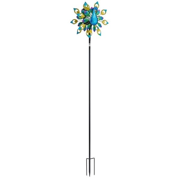 Gardeon Garden Windmill Solar Light Colorful Peacock Metal Spinner 190cm Awezingly