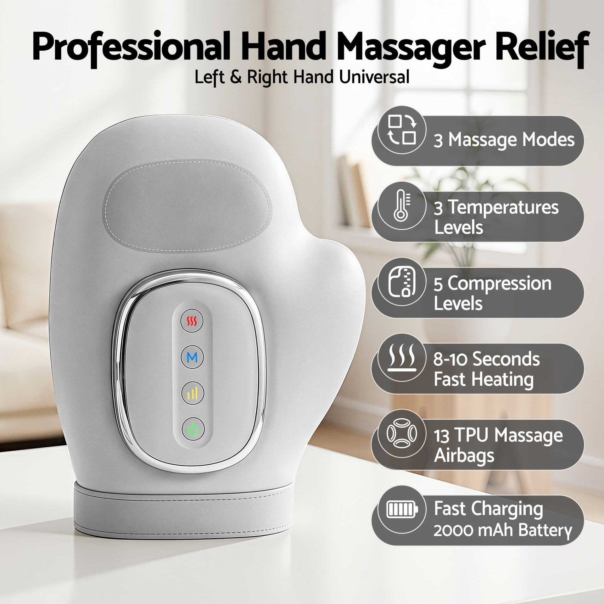 Livemor Hand Massager with Heat and Compression for Arthritis Carpal Tunnel | Large Hand Chamber Fits Left or Right Hand, with 5 Compression Levels, 3 Modes, and 3 Heat Levels, Gift for Women Men Awezingly