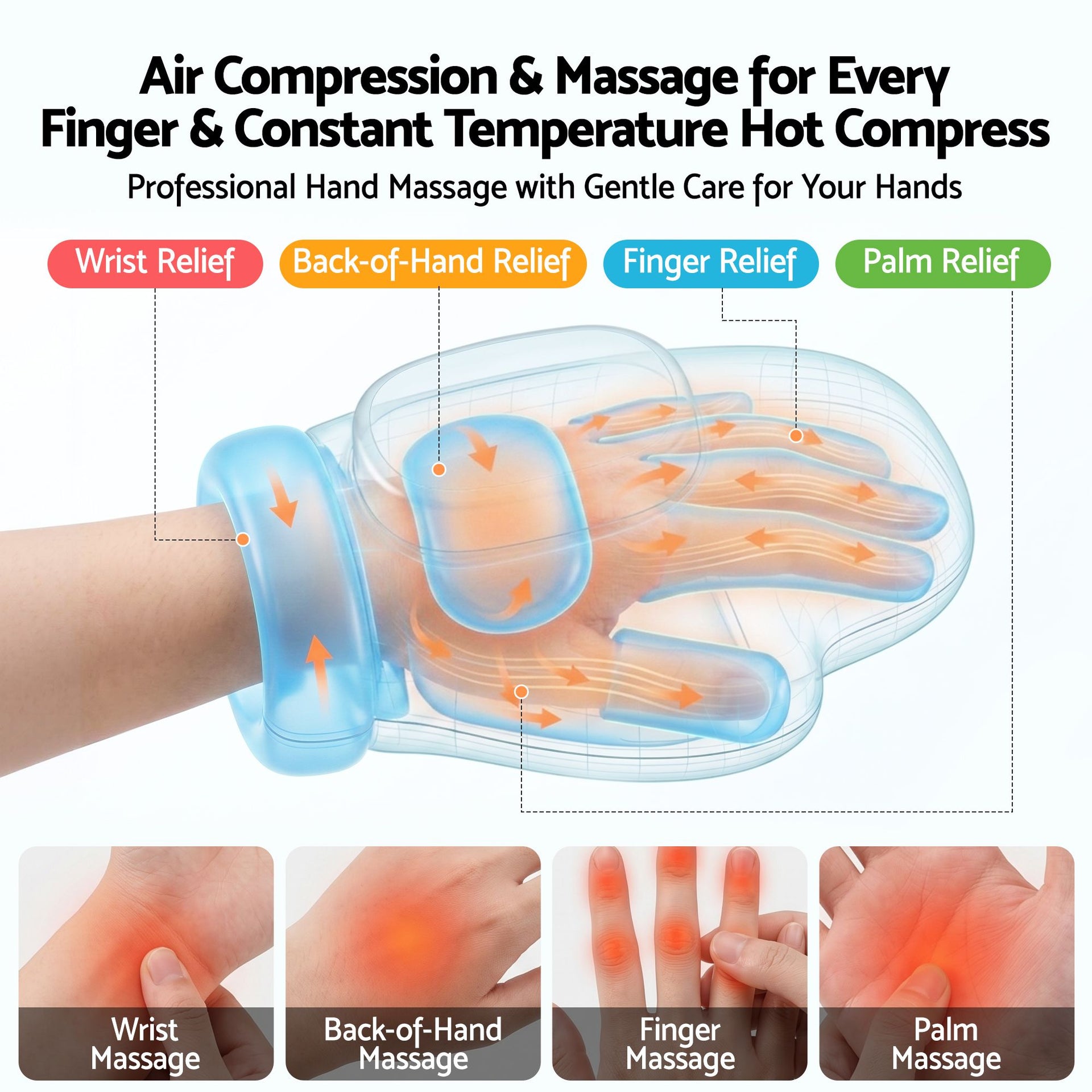 Livemor Hand Massager with Heat and Compression for Arthritis Carpal Tunnel | Large Hand Chamber Fits Left or Right Hand, with 5 Compression Levels, 3 Modes, and 3 Heat Levels, Gift for Women Men Awezingly