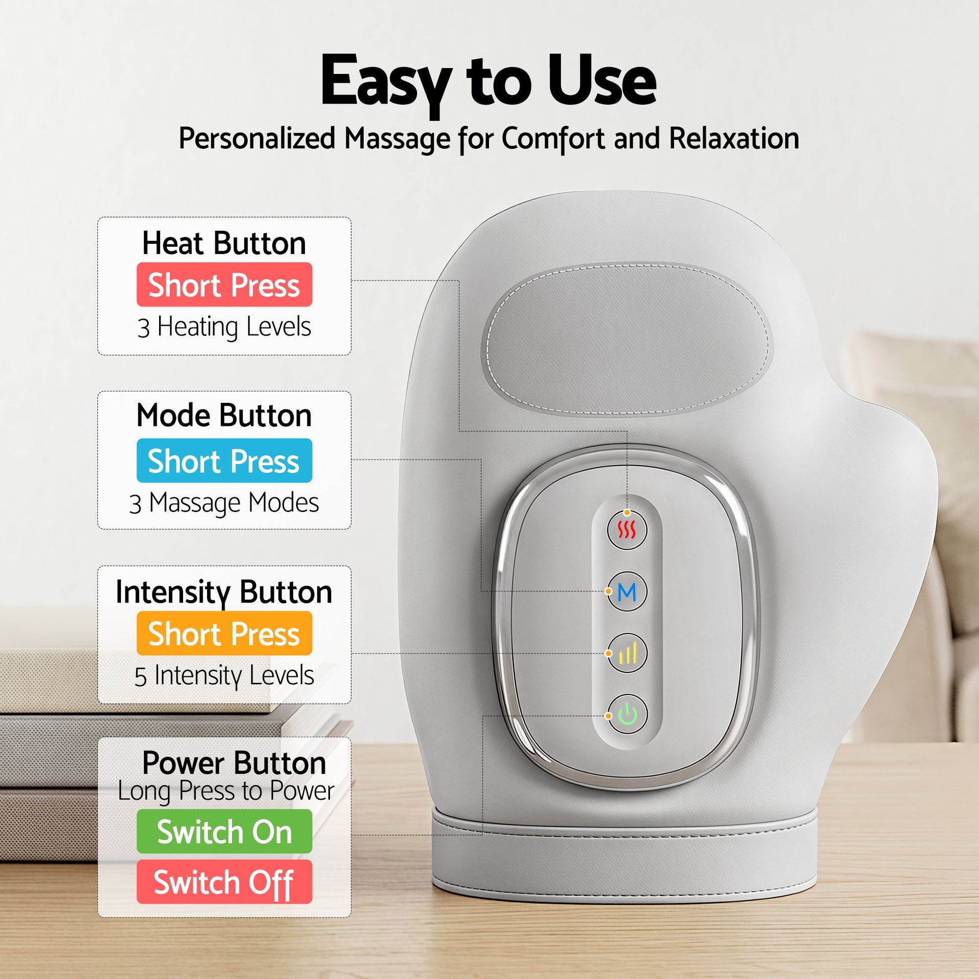 Livemor Hand Massager with Heat and Compression for Arthritis Carpal Tunnel | Large Hand Chamber Fits Left or Right Hand, with 5 Compression Levels, 3 Modes, and 3 Heat Levels, Gift for Women Men Awezingly