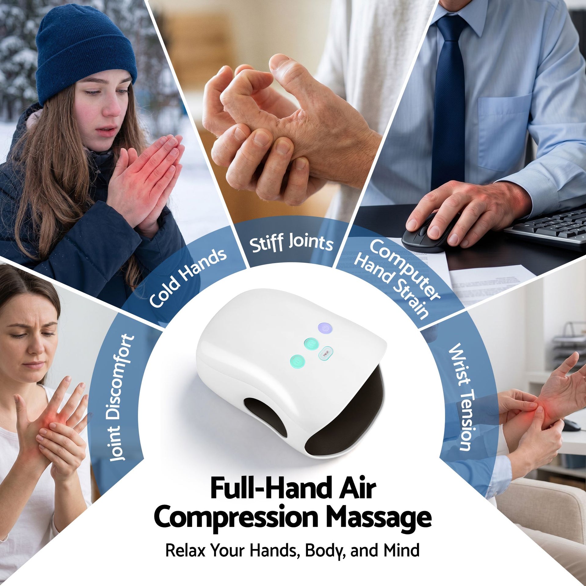 Livemor Hand Massager with Heat and Compression Cordless 3 Modes 3 Temperatures Awezingly