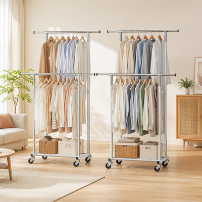 Artiss 2X Clothes Rack Double Rod Airer Rail Coat Stand Adjustable Hanger
