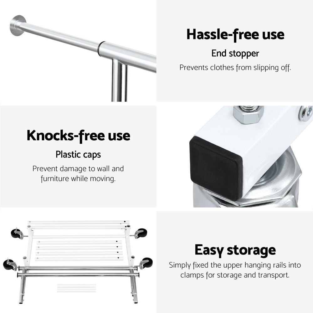 Artiss 2X Clothes Rack Double Rod Airer Rail Coat Stand Adjustable Hanger Awezingly