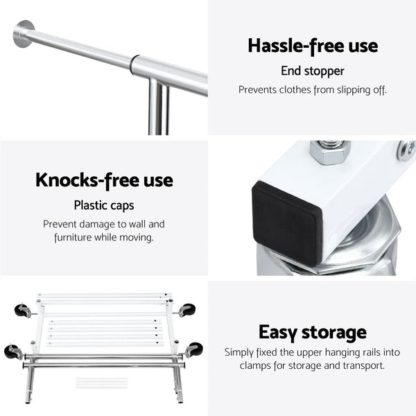 Artiss 2X Clothes Rack Double Rod Airer Rail Coat Stand Adjustable Hanger Awezingly
