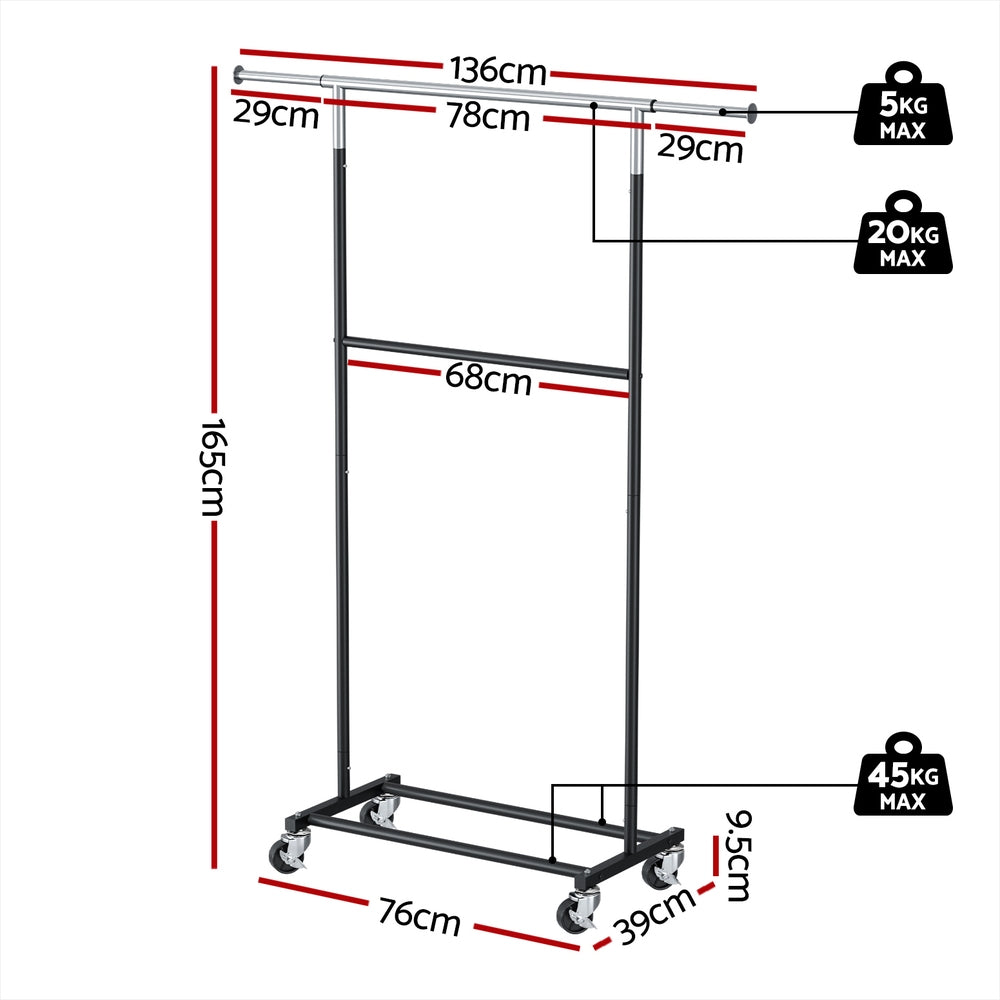 Artiss Clothes Rack Double Rod Airer Rail Coat Stand Adjustable Hanger Artiss