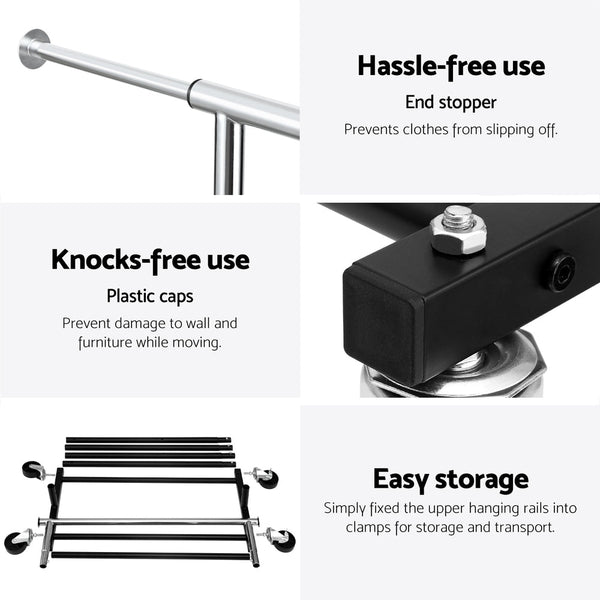 Artiss Clothes Rack Double Rod Airer Rail Coat Stand Adjustable Hanger Artiss