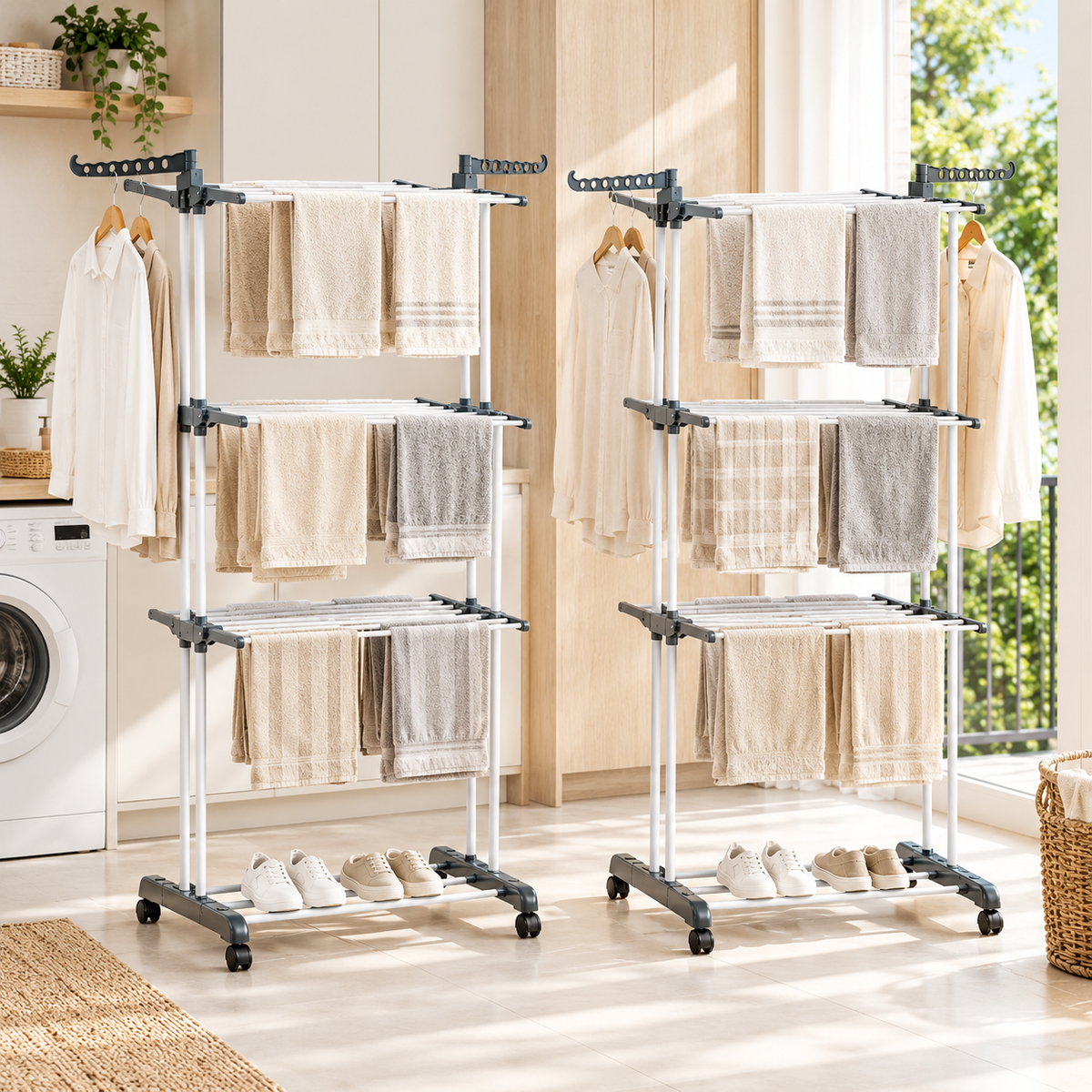Artiss 2X Clothes Drying Rack 173cm Coat Airer Hanger Foldable Awezingly