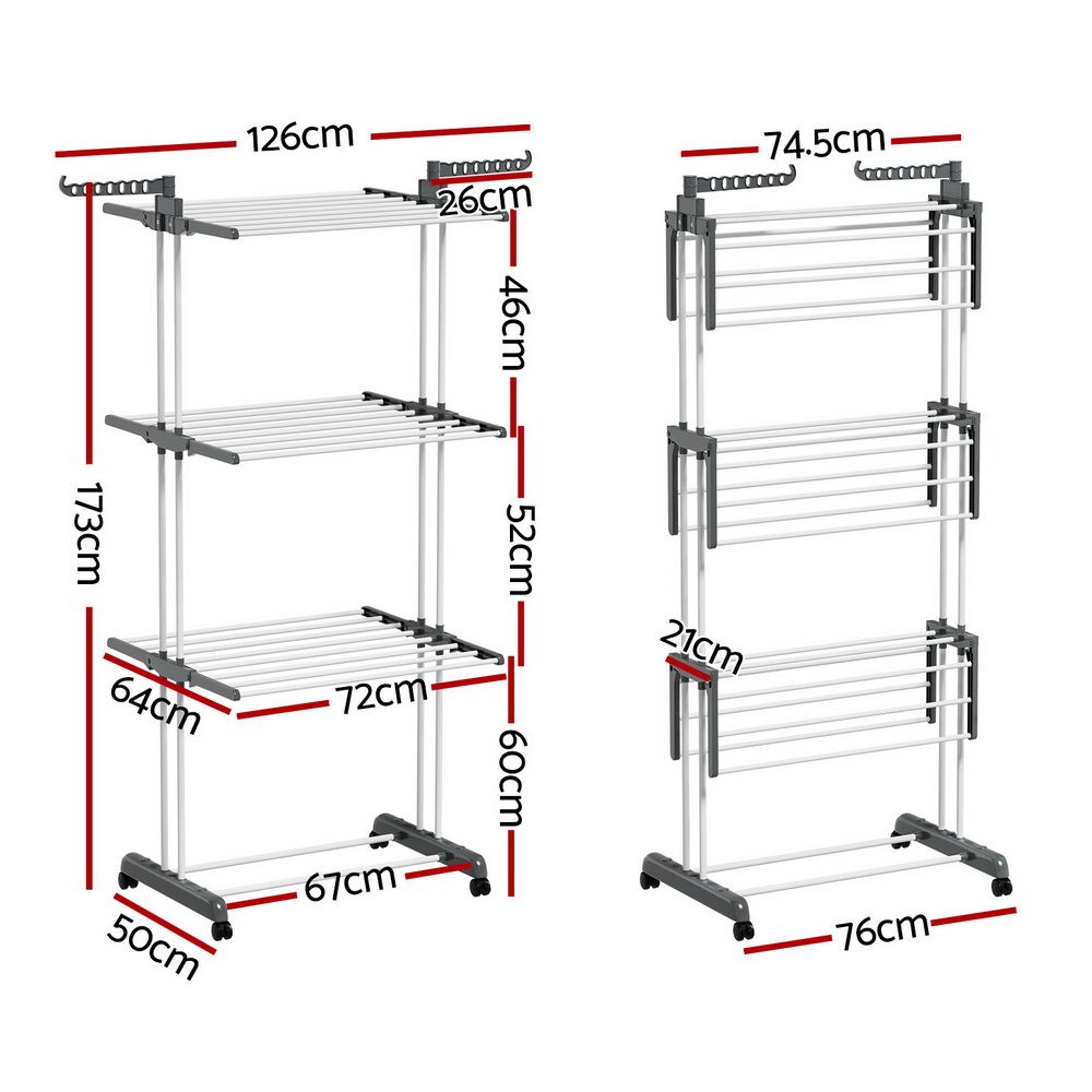 Artiss 2X Clothes Drying Rack 173cm Coat Airer Hanger Foldable Awezingly