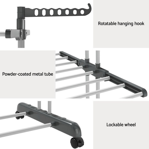 Artiss 2X Clothes Drying Rack 173cm Coat Airer Hanger Foldable Awezingly