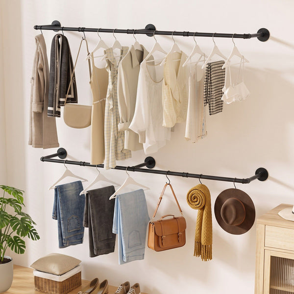 Artiss Clothes Rack Garment Rail Metal Industrial Pipe Wall Mounted 2 Pack Awezingly