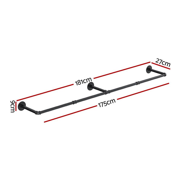 Artiss Clothes Rack Garment Rail Metal Industrial Pipe Wall Mounted 2 Pack Awezingly