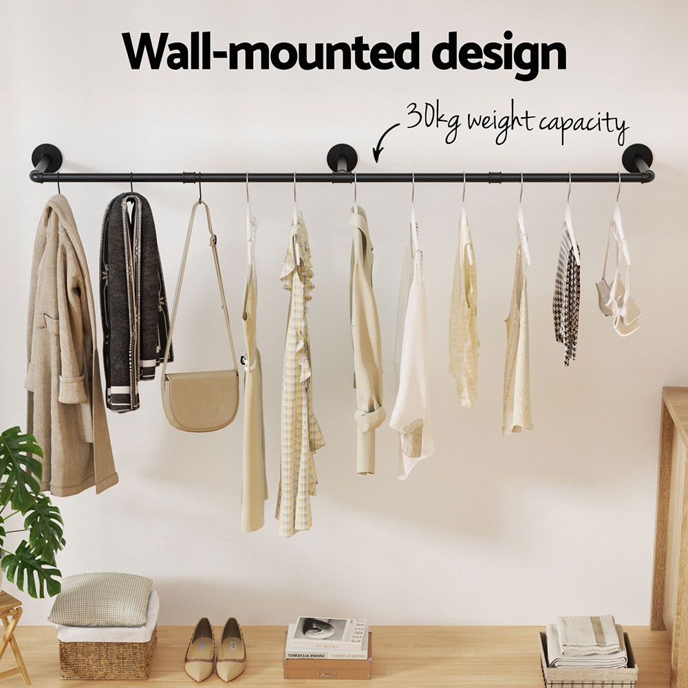 Artiss Clothes Rack Garment Rail Metal Industrial Pipe Wall Mounted 2 Pack Awezingly