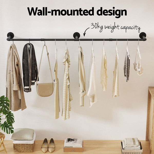 Artiss Clothes Rack Garment Rail Metal Industrial Pipe Wall Mounted 2 Pack Awezingly