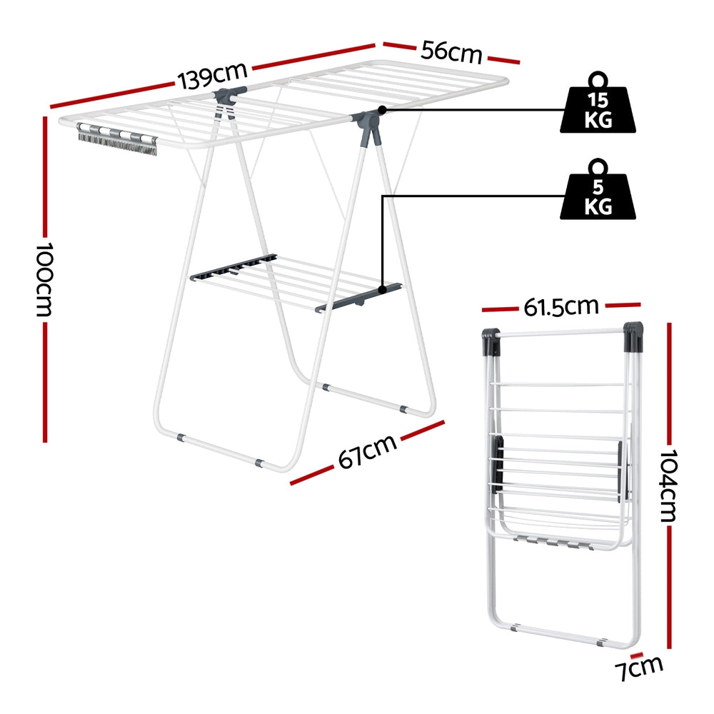 Artiss 2 Tier Clothes Rack Airer Foldable 139CM White Awezingly