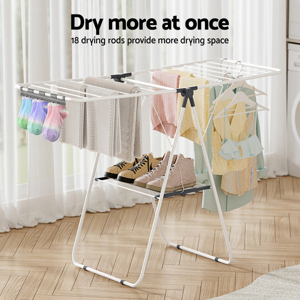 Artiss 2 Tier Clothes Rack Airer Foldable 139CM White Awezingly